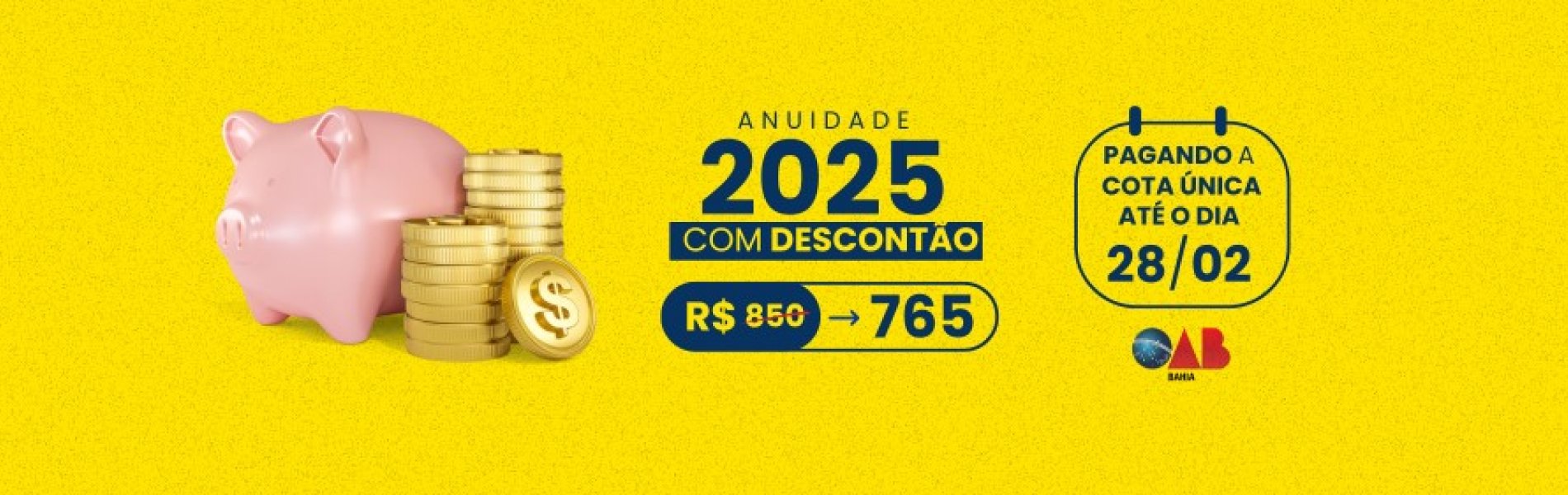 [Anuidade 2025: Pagamento de cota única com 10% de desconto vai até dia 28/02]