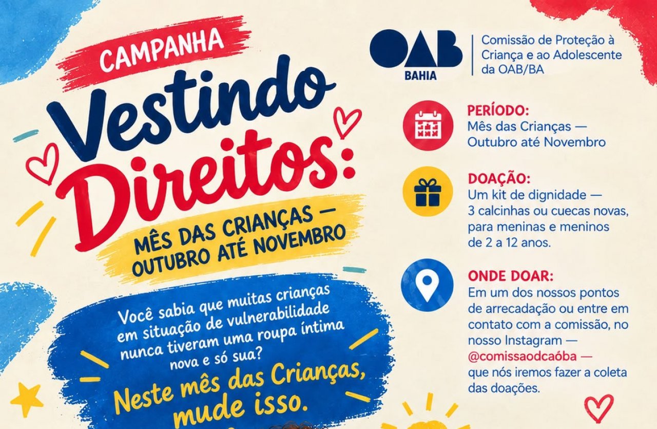 [OAB-BA lança campanha para arrecadar roupas íntimas para crianças em situação de vulnerabilidade]